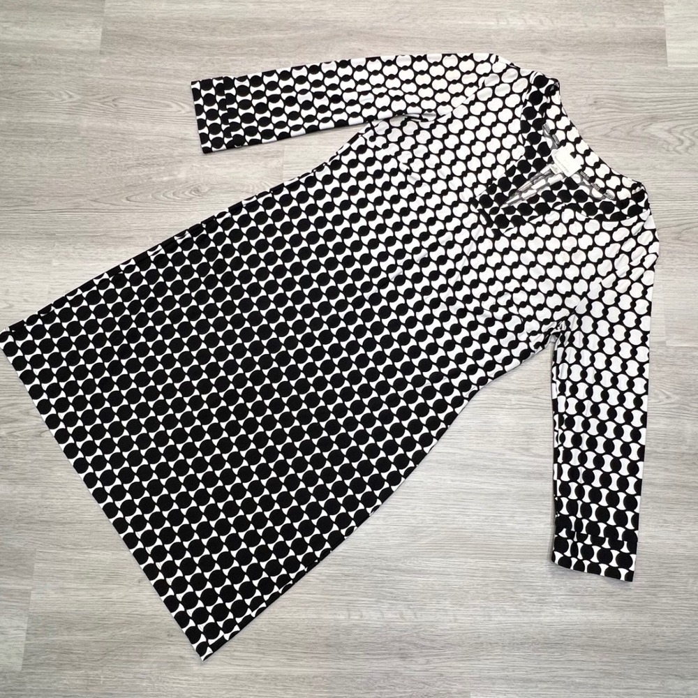 Donna Morgan V-Neck Long Sleeve Dress Size 10 Black White Geometric Print